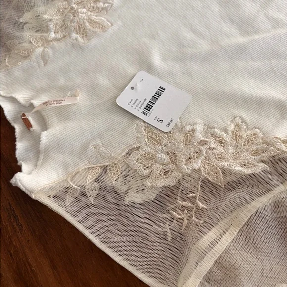 NWT Free People Daniella White Lace-Shoulder Long Sleeve Women's Top - Picture 5 of 9